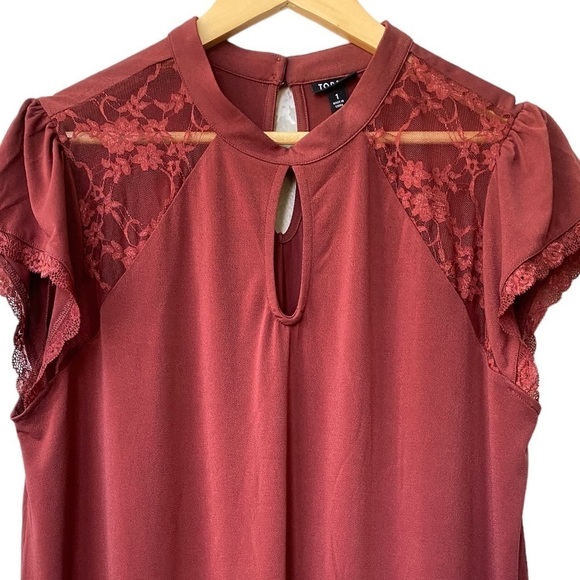 Torrid Studio Crepe Jersey Mock Neck Lace Pieced Keyhole Top - Picture 5 of 7